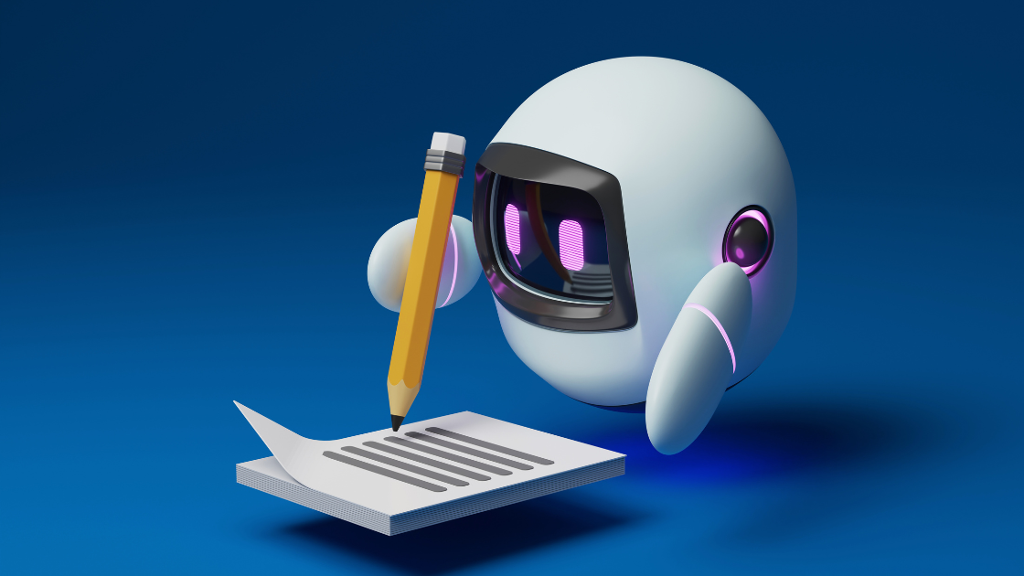 robot holding pen and writing on a pad